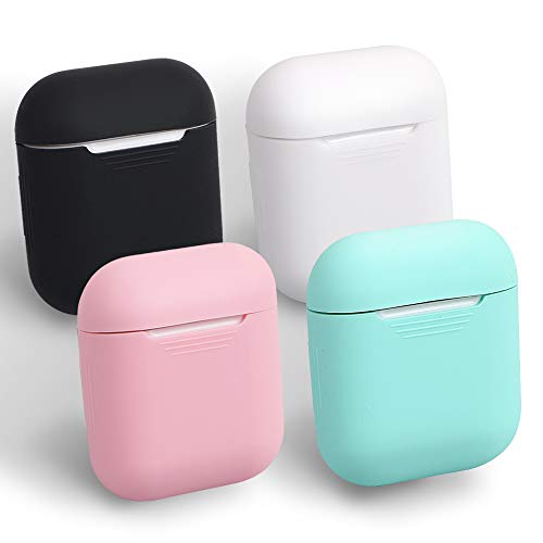 Product Cover homEdge AirPods Case, 4 Packs Seamless Fit Silicone Protective Cover for Apple AirPods Case - Black, White, Pink and Mint Green