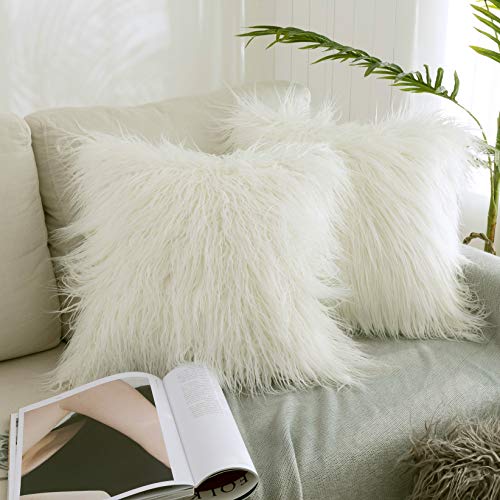 Product Cover Kevin Textile Set of 2 Decorative New Luxury Series Merino Style Christmas Off-White Fur Throw Pillow Case Cushion Cover Pillow Covers for Bed (18