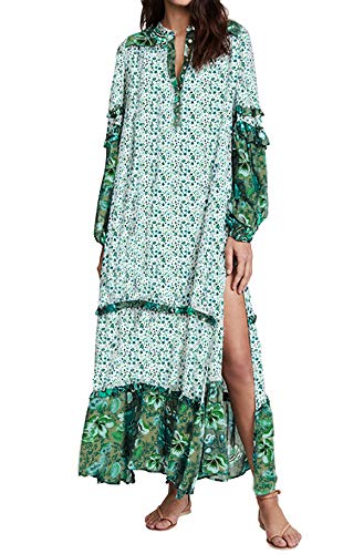 Product Cover R.Vivimos Women's Long Sleeve Floral Print Bohemian Maxi Dresses with Slit