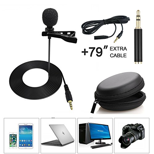 Product Cover Accs 3.5mm Lapel Microphone with TRRS to TRS Adapter, 79 Inch Extra Cable and Carrying Pouch