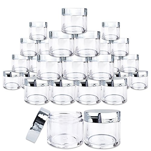 Product Cover Beauticom 30 Pieces 30G/30ML(1 Oz) Round Clear Jars with Metallic SILVER Flat Top Lids for Herbs, Spices, Loose Leaf Teas, Coffee & Other Foods- BPA Free