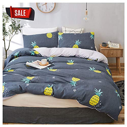 Product Cover YZZ COLLECTION Queen Bedding Duvet Cover Set, Premium Microfiber,Pineapple Pattern On Comforter Cover-3pcs:1x Duvet Cover 2X Pillowcases,Comforter Cover with Zipper Closure (Full/Queen)