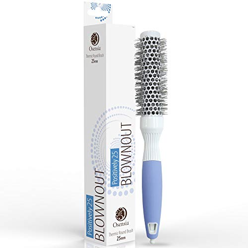 Product Cover Professional Round Brush for Blow Drying - Extra-Small Ceramic Ion Thermal Barrel Brush for Sleek, Precise Heat Styling Salon Blowout - Lightweight Antistatic Bristle Hair Brush by Osensia, 1 Inch