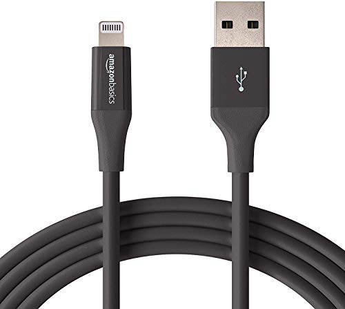 Product Cover AmazonBasics Lightning to USB A Cable, Advanced Collection, MFi Certified iPhone Charger, Black, 4 Inch