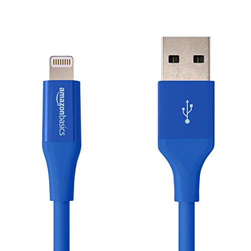 Product Cover AmazonBasics Lightning to USB A Cable, Advanced Collection, MFi Certified iPhone Charger, Blue, 4 Inch