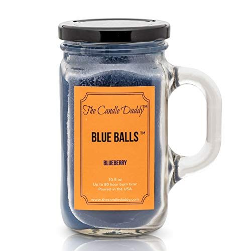 Product Cover Blue Balls Candle- Fun and Funny Candle - Blueberry Scented Candle- Mason Jar- 10.5 Ounce - 80 Hour Burn Time - Poured in Small Batches in USA