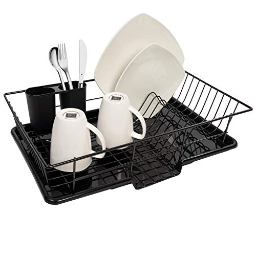 Product Cover Sweet Home Collection 3 Piece Rack Set Dish Drainer Drain Board and Utensil Holder Simple Easy to Use, 12
