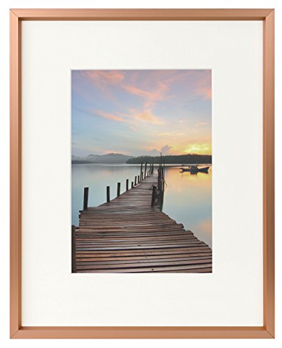 Product Cover 8x10 Rose Gold Aluminum Photo Frame - Ivory Mat for 5x7 Picture - Easel Stand for Table/Desk Top - Swivel Tabs - Landscape/Portrait - Real Glass (8x10)