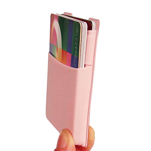 Product Cover Adhesive Phone Wallet Sleeve, Stick-On Stretchy Lycra Card Holder Universally fits Most Cell Phones & Cases, 3M Self-Adhesive Sticker Pocket Totally Covers Keys ID Credit Cards, Cash Money - Pink
