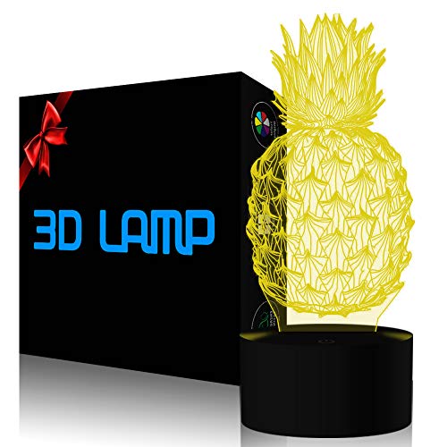 Product Cover Pineapple 3D Illusion Lamp LED Pineapple Ananas Night Light for Living Bed Room Decoration USB Operated 7 Changing Colors Desk Table Lamp Light for Party Supplies Birthday Gift for Kid
