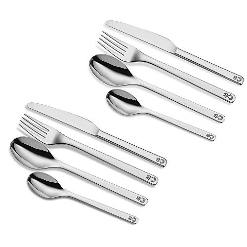 Product Cover ENLOY Kid Silverware Set, Stainless Steel Flatware Set for Baby/Toddler/Preschooler/Chlid, Include Spoon/Fork/Dinner Knife, Cute Pattern, Dishwasher Safe, Service for 2