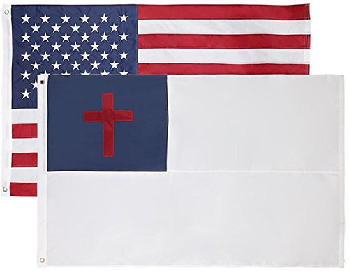 Product Cover Cascade Point Flags 2 Pack - 3x5 Feet Nylon Christian Flag & American Flag Combo Pack - Oxford 210D Heavy Duty Nylon, Durable and Long Lasting - Embroidered Stars