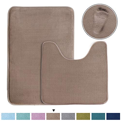 Product Cover Super Soft Memory Foam Toilet Rug Set and Rectangle Bath mat Set, Quickly Dry Non-Slip Bathroom Rugs Set, Extra Absorbency (Taupe, Oversize 20
