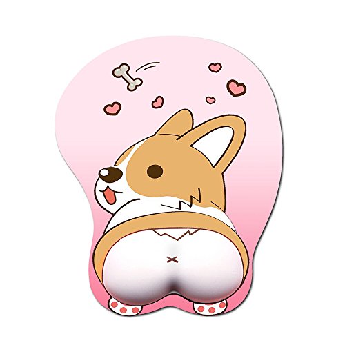 Product Cover Anime 3D Mouse Pad Ergonomic Soft Silicon Gel Gaming Mousepad with Wrist Support Cute Corgi Dog Mouse Mat for Girls (Pink)