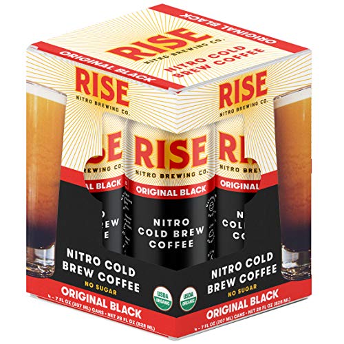 Product Cover RISE Brewing Co. | Original Black Nitro Cold Brew Coffee (4 7 fl. oz. Cans) - Sugar, Gluten & Dairy Free | Organic & Non-GMO | Draft Nitrogen Pour, Clean Energy, Low Acidity, & Naturally Sweet