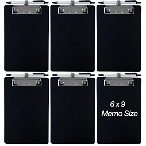 Product Cover Trade Quest Small Memo Clipboard 6'' x 9'' Pen Holder Clip Plastic (Black) (Pen Included) (Pack of 6)