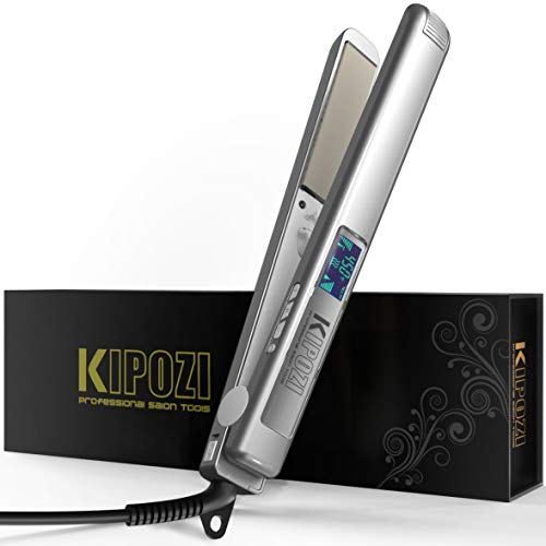 Product Cover KIPOZI Professional Hair Straightener Nano-Titanium Flat Iron Anti-Frizz,1 Inch Straightening Iron with Adjustable Temperature Suitable for All Hair Types, Instant Heat Up and Dual Voltage, Silver