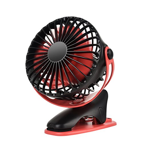 Product Cover QINUKER Battery Operated Clip on Fan, Portable USB Rechargeable Desk Stroller Fan, 4000mAh Battery, 4 Modes for Baby Stroller Home Office Bedroom and Outdoor Travel (Black)