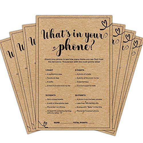 Product Cover 30 Pack Baby Shower Games- What's in Your Phone?- Kraft Baby Shower Game for Gender Neutral Baby Shower