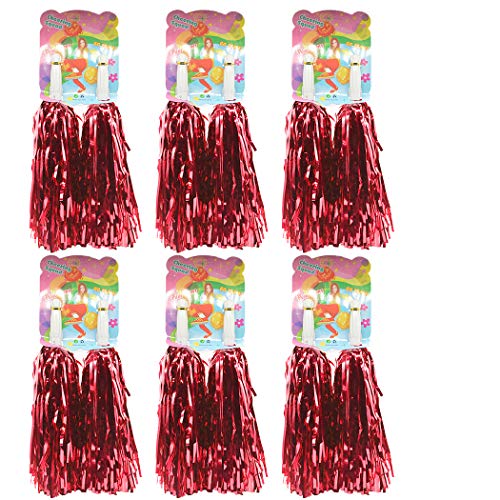 Product Cover Creatiee 1 Dozen Premium Cheerleading Pom Poms, 12Pcs Hand Flowers Cheerleader Pompoms for Sports Cheers Ball Dance Fancy Dress Night Party (Red)