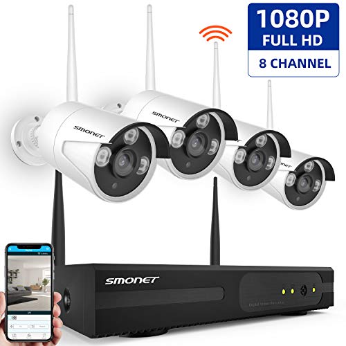 Product Cover SMONET Wireless Security Camera Systems,8-Channel Full HD 1080P Surveillance NVR Kits,4pcs 1080P(2.0 Megapixel) Indoor Outdoor WiFi IP Cameras,Night Vision Home Cameras,P2P,Free APP,without Hard Drive