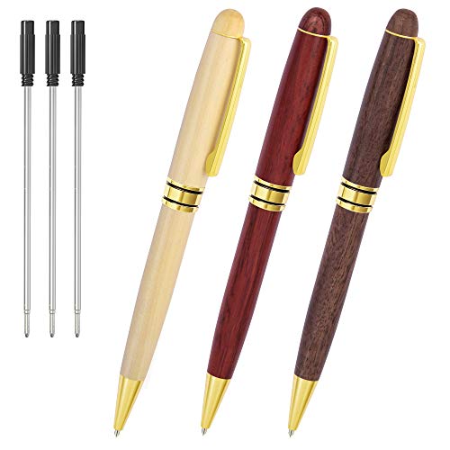 Product Cover Luxury Wood Ballpoint Pens with Gift Box, Cambond Elegant Fancy Nice Pens Christmas Gifts for Men Women Employee Journaling Executive Business, Black Ink 1.0mm (3 Pens with 3 Extra Refills)- CP0404