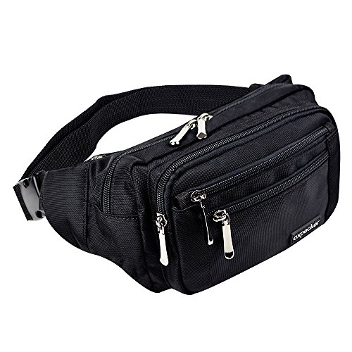 Product Cover oxpecker Waist Pack Bag with Rain Cover, Waterproof Fanny Pack for Men&Women, Workout Traveling Casual Running Hiking Cycling, Hip Bum Bag (Black)