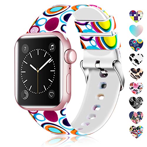Product Cover Lwsengme Compatible with Apple Watch Band 38mm 40mm 42mm 44mm, Soft Silicone Replacment Sport Bands Compatible with iWatch Series 5,Series 4,Series 3,Series 2,Series 1 (Flower-5, 38MM/40MM)