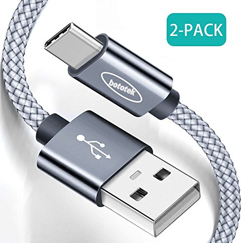 Product Cover Bototek USB Type C Cable,USB C to USB A Charger Cord (USB 2.0),Nylon Braided Fast Charger Cord (4.0ft, 2 Pack)for Samsung Galaxy S9 S8 Note 8,Google Pixel,LG V30 G6 G5,intendo Switch,Macbook & More(Gr