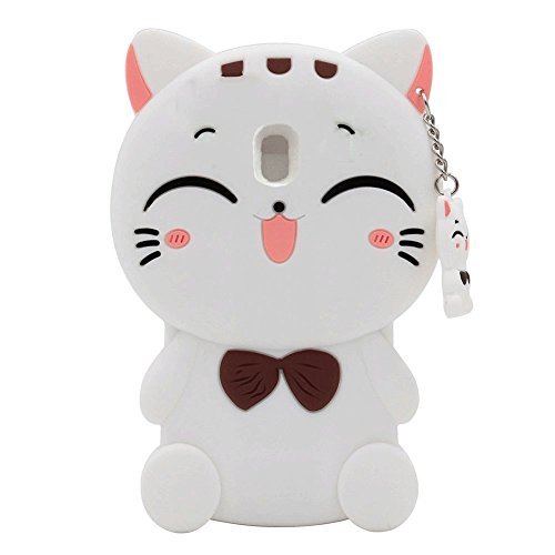 Product Cover SKTGSLAMY Galaxy J7 2018 Case, J7 Aero/J7 Aura/J7 Top/J7 Refine/J7 Eon/J7 Star Case, 3D Black Lucky Fortune Cat Kitty with Cute Bow Tie Silicone Rubber Phone Case Cover for J7 2018 (White)