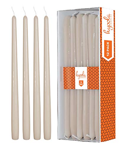 Product Cover Hyoola 12 Pack Tall Taper Candles - 12 Inch Sahara Beige Dripless, Unscented Dinner Candle - Paraffin Wax with Cotton Wicks - 10 Hour Burn Time