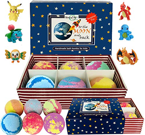 Product Cover Kids Bath Bombs with Toys Inside - All Natural w/Shea Butter and Essential Oils. Gentle and Kid Safe, Gender Neutral, Bubble Bath Fizzies with Surprise Inside. Birthday Gift Set for Girls and Boys