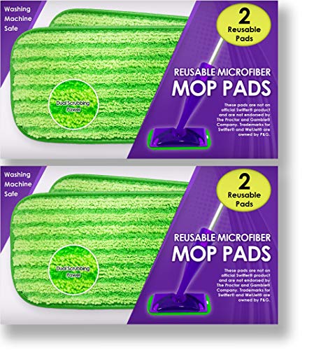 Product Cover Reusable Mop Pads Fit Swiffer WetJet - Washable Microfiber Mop Pad Refills by Turbo - 12 Inch Floor Cleaning Pads Fit Both Dry Mops and Wet Jet Mop Heads - 4 Pack