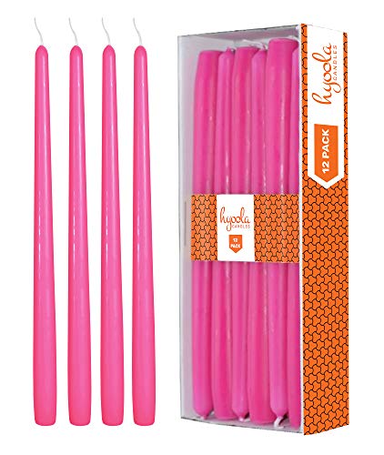 Product Cover Hyoola 12 Pack Tall Taper Candles - 10 Inch Hot Pink - Fuchsia Dripless, Unscented Dinner Candle - Paraffin Wax with Cotton Wicks - 8 Hour Burn Time