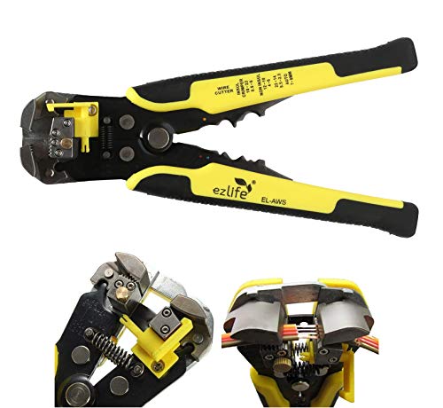 Product Cover EZ Life Self-Adjusting Automatic Cable Cutter Crimper with 5 in 1 Multi-Tool Wire Stripping Cutting Pliers, 10-24 AWG, Large (Yellow)