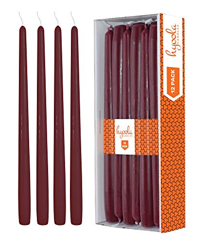 Product Cover Hyoola 12 Pack Tall Taper Candles - 12 Inch Burgundy Dripless, Unscented Dinner Candle - Paraffin Wax with Cotton Wicks - 10 Hour Burn Time