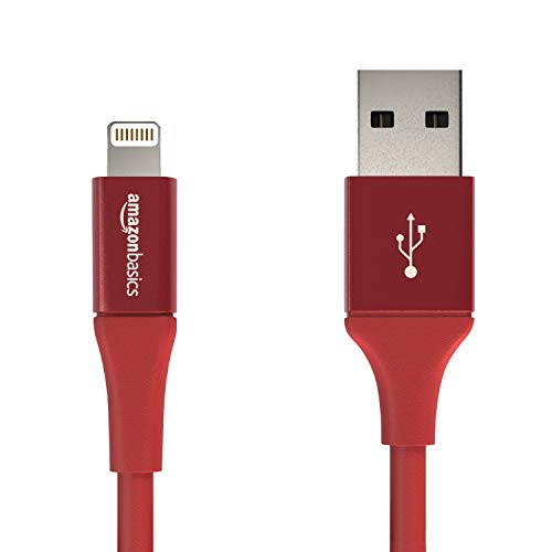 Product Cover AmazonBasics USB A Cable with Lightning Connector, Premium Collection, MFi Certified iPhone Charger, 4 Inch, Red