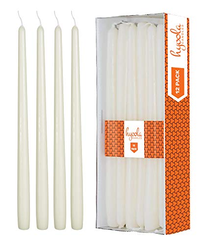 Product Cover Hyoola 12 Pack Tall Taper Candles - 12 Inch Woolwhite Dripless, Unscented Dinner Candle - Paraffin Wax with Cotton Wicks - 10 Hour Burn Time