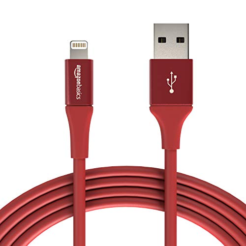 Product Cover AmazonBasics USB A Cable with Lightning Connector, Premium Collection, MFi Certified iPhone Charger, 10 Foot, Red