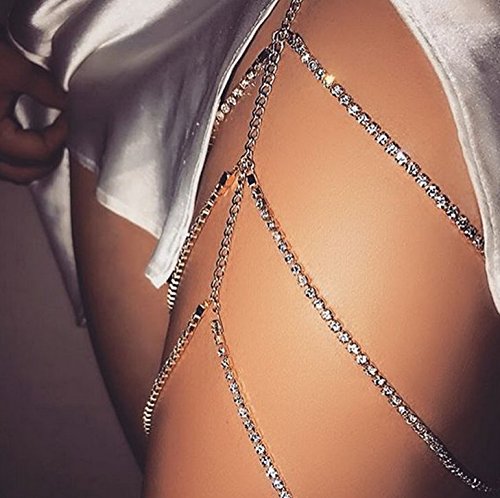 Product Cover Simsly Silver Thigh Chains Leg Beach Body Jewelry with Rhinestone for Women and Girls BD-16