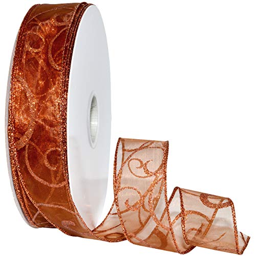 Product Cover Morex Ribbon Swirl Wired Sheer Glitter Ribbon 1-1/2 inch by 50 Yards, Copper