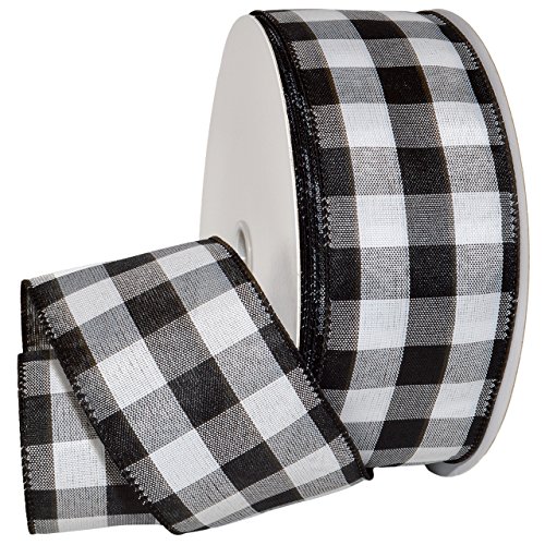 Product Cover Morex Ribbon Cambridge Wired Gingham Plaid Ribbon, Black, 2-1/2