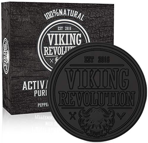 Product Cover Viking Revolution Activated Charcoal Soap for Men w/Dead Sea Mud - Men's Body and Face Soap - Manly Black Facial Care Soap Bar to Cleanse Blackheads - Peppermint & Eucalyptus Scent (1 Pack)