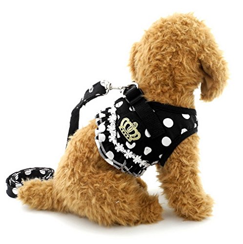 Product Cover Brother cat Dog Puppy Cat Small Girl Dog Dots Vest Harness Leash Set Mesh Padded No Pull Lead Black L ...