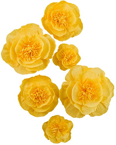 Product Cover Letjolt Artificial Paper Flower Decorations for Wall Valentine's Day Backdrop Birthday Party Easter Sunday Decor Wedding Baby Shower Bridal Shower Nursery Wall Decor(Yellow Set 6)