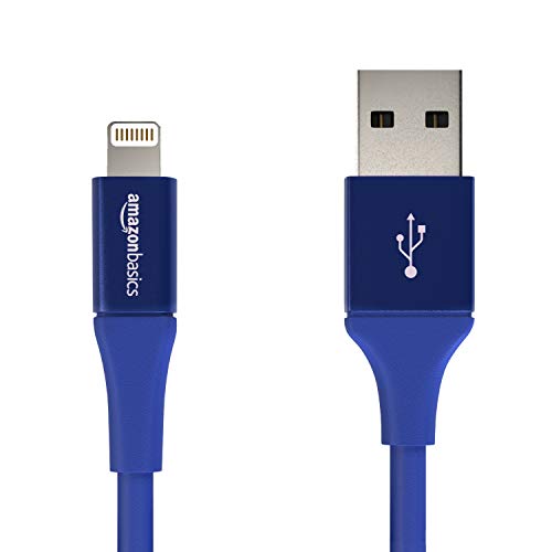Product Cover AmazonBasics USB A Cable with Lightning Connector, Premium Collection, MFi Certified iPhone Charger, 4 Inch, Blue