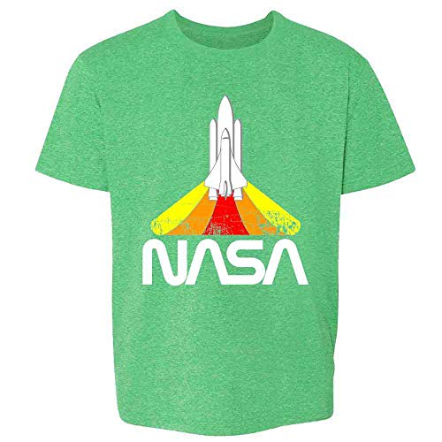 Product Cover NASA Approved Blast Off Retro Worm Logo Heather Irish Green M Youth Kids Girl Boy T-Shirt