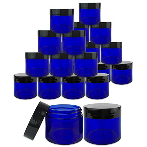 Product Cover Beauticom 24 Pieces 30G/30ML(1 Oz) Thick Wall Round COBALT BLUE Plastic Container Jars with Black Flat Top Lids - Leak-Proof Jar - BPA Free