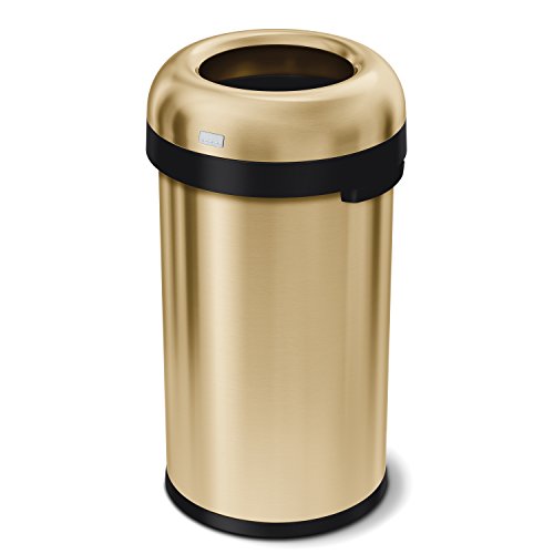 Product Cover simplehuman 60 Liter / 15.9 Gallon Bullet Open Top Commercial Heavy-Gauge Stainless Steel Large Trash Can, Brass Stainless Steel