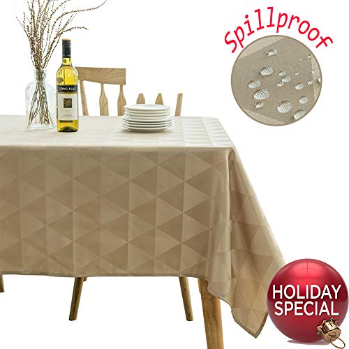 Product Cover SUNLOVO Spillproof Tan Table Cloth Rectangle 60 x 102 Inches,Geometric Jacquard Fabric,Washable Tablecloth for Kitchen Dinner,Parties.Picnic 8-10 Seats